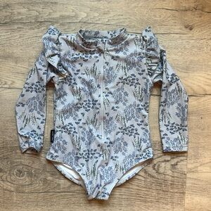 Tiny Tribe Swim blue floral bathing suit 12-18 months Australia ruffles flowers